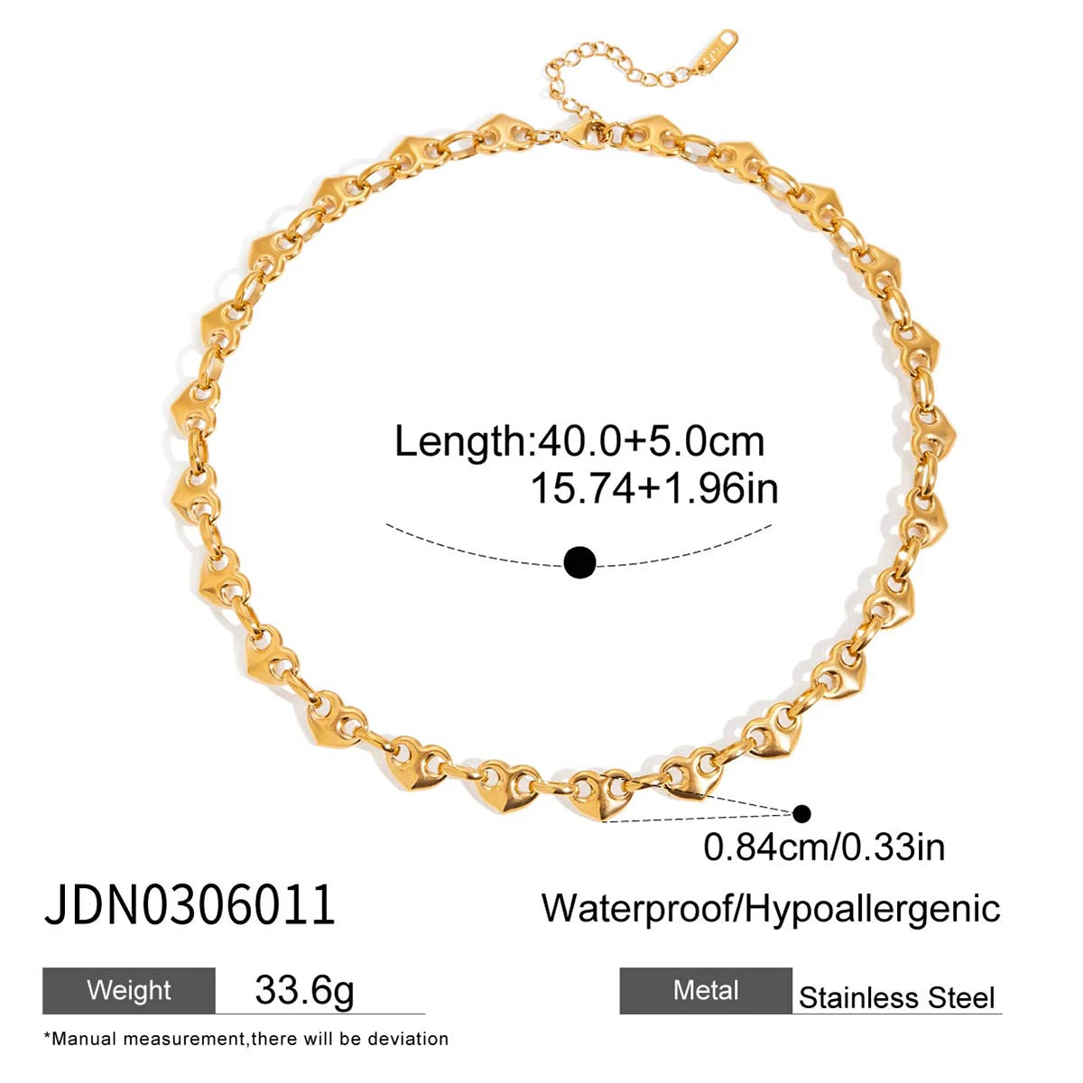 Classic 18K Gold Color Plated Stainless Steel Heart-Shaped Buckle Necklace