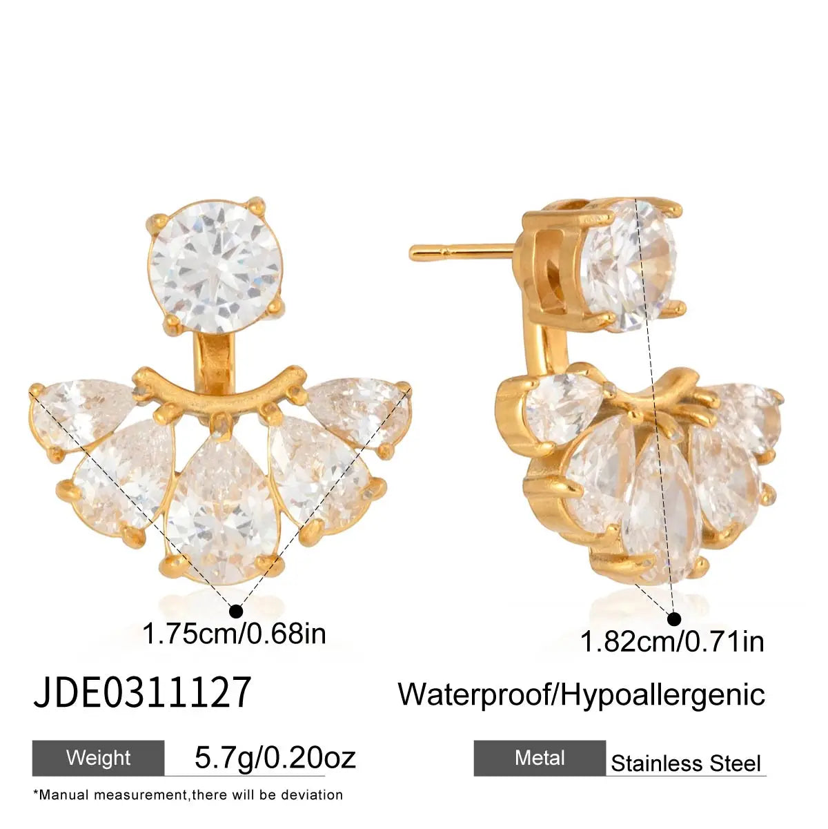 Kika Delicate Round Water Drop Zircon Front Back Stud Earrings Stainless Steel 316L