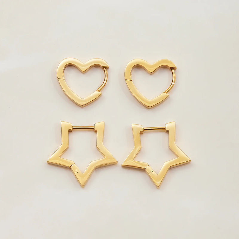 Smooth Heart Shaped Pentagram Earrings