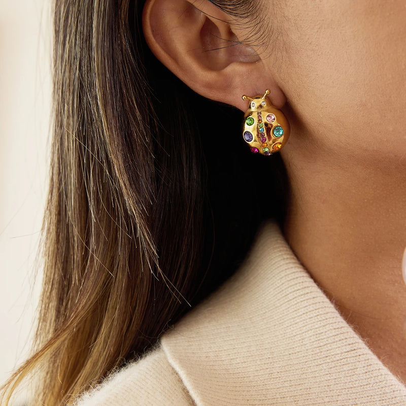 Classic Colored Zircon Ladybug Earring
