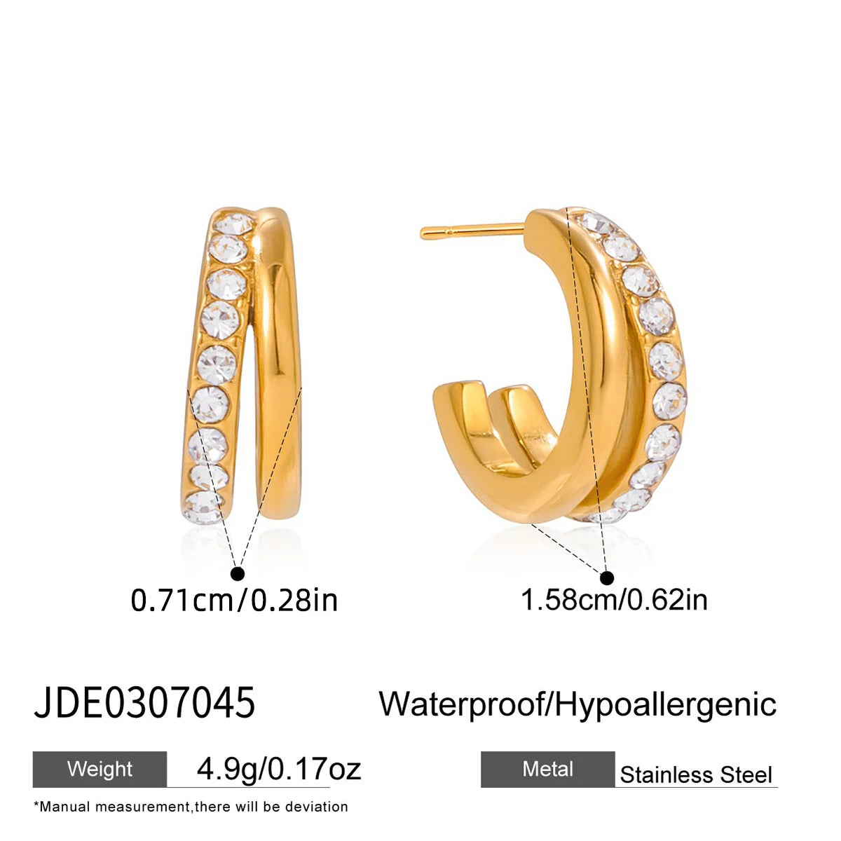Kika Delicate Zircon C Shape Stud Earrings 18K Gold PVD Plated Stainless Steel 316L