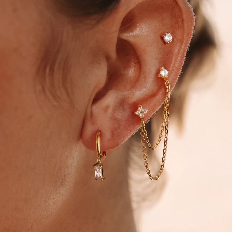 White Zircon Clover Square Pendant Earrings