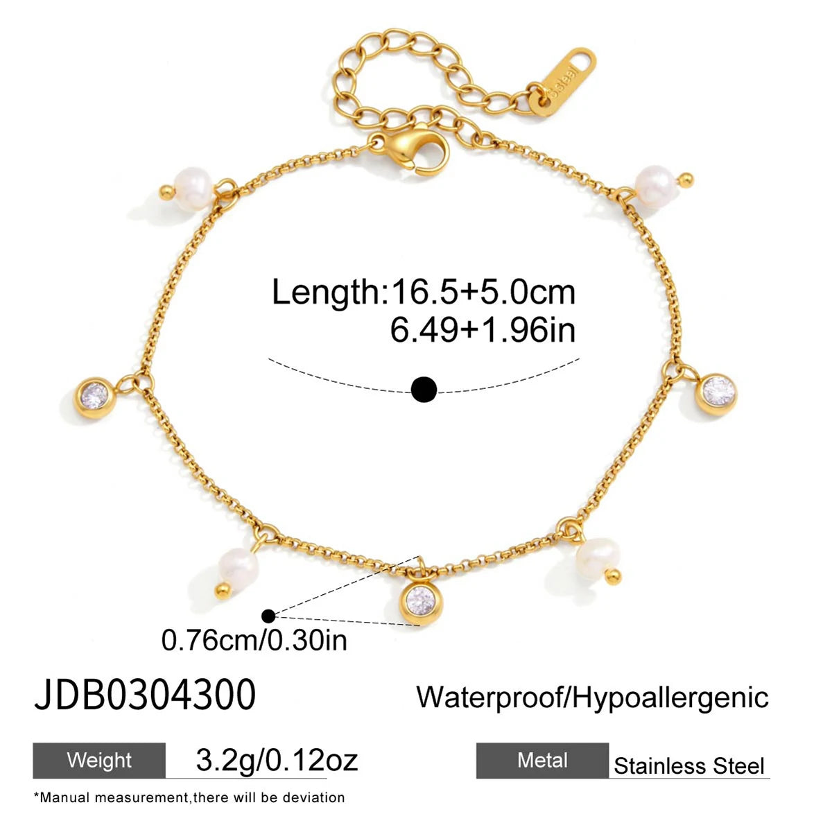 KIKA Freshwater Pearl Zircon Bracelet PVD Plated Stainless Steel 316L