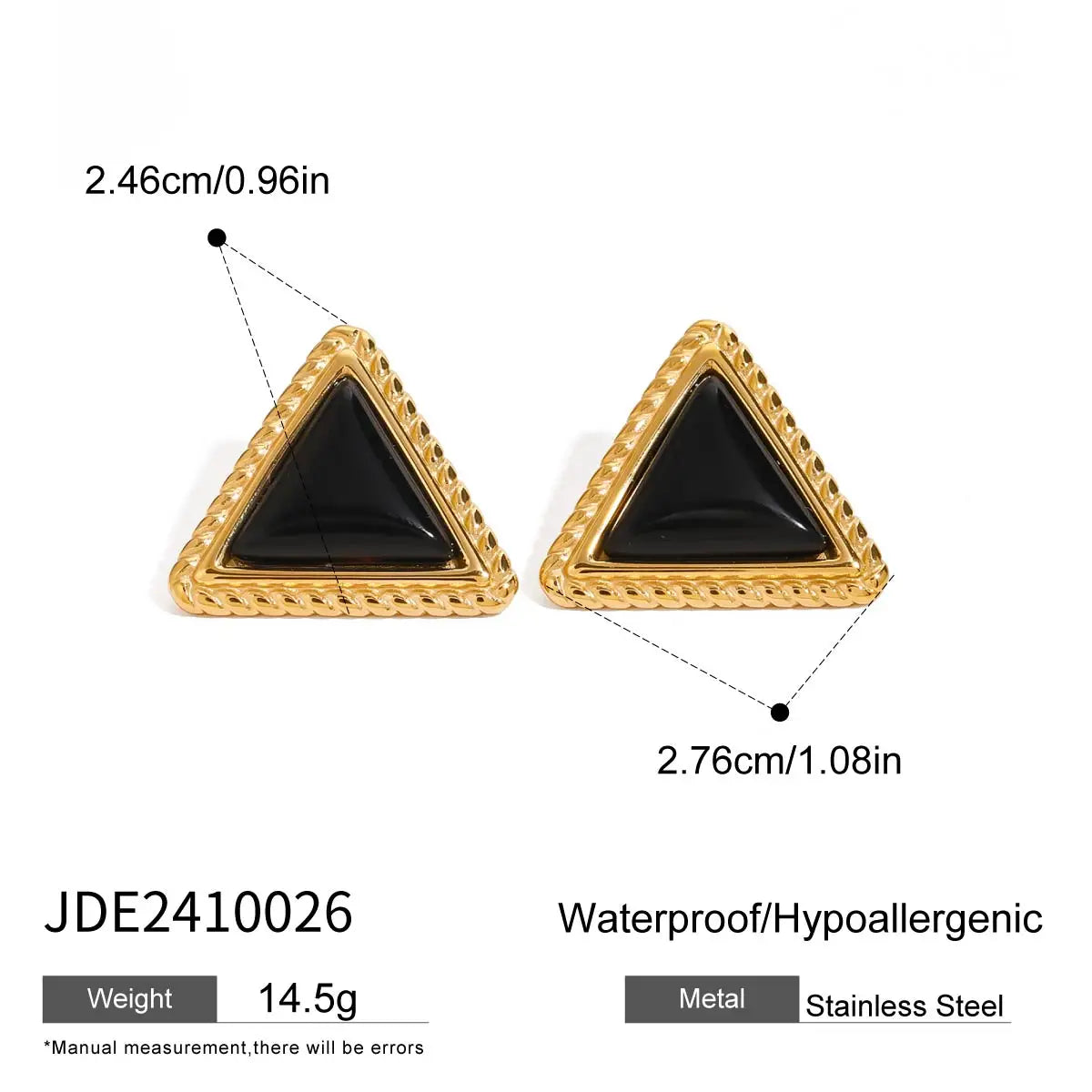Black Stone Earrings Statement Golden Metal
