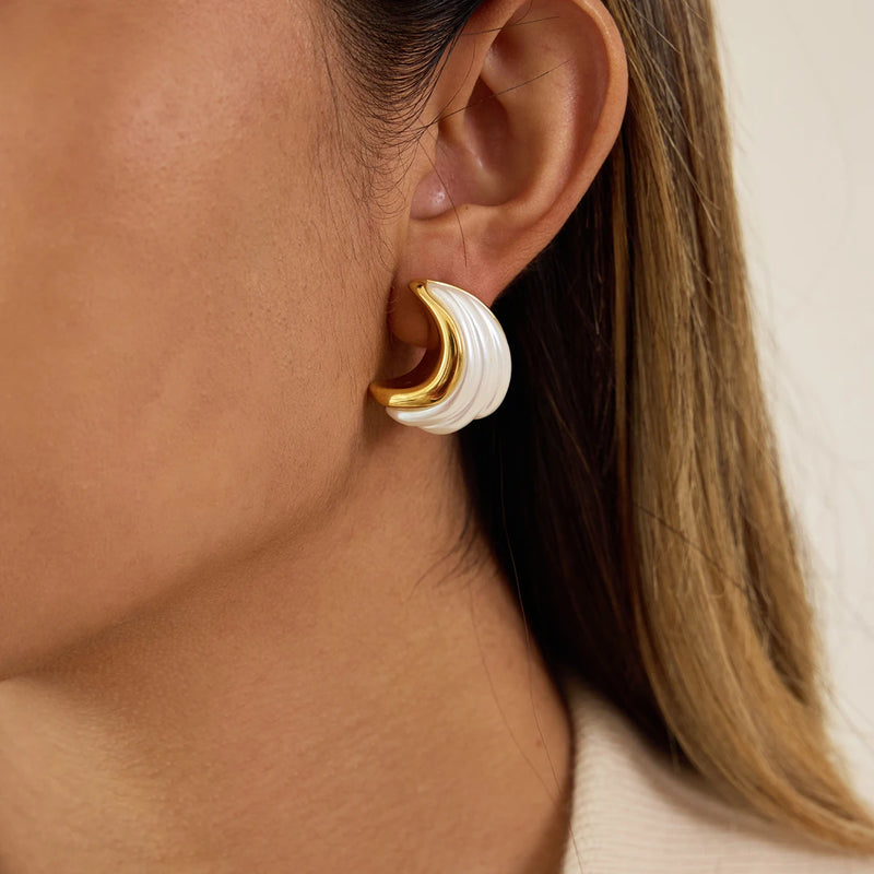 Kika White Resin Moon-Shaped Imitation Pearl Stud Earrings