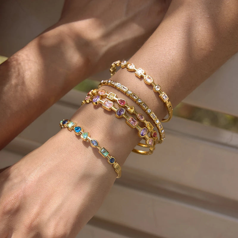 Kika Delicate Blue Pink Geometric Shape Splicing Colored Zircons Bracelet