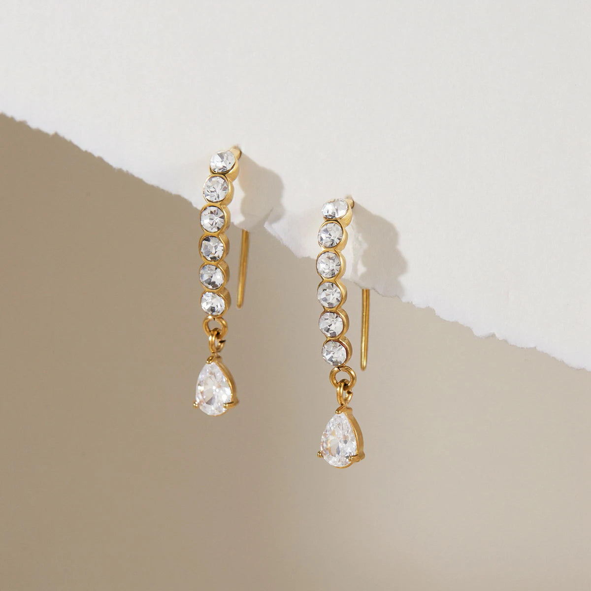 KIKA Round Crystal Water Drop Zircon Hook Earrings PVD Plated Stainless Steel 316L