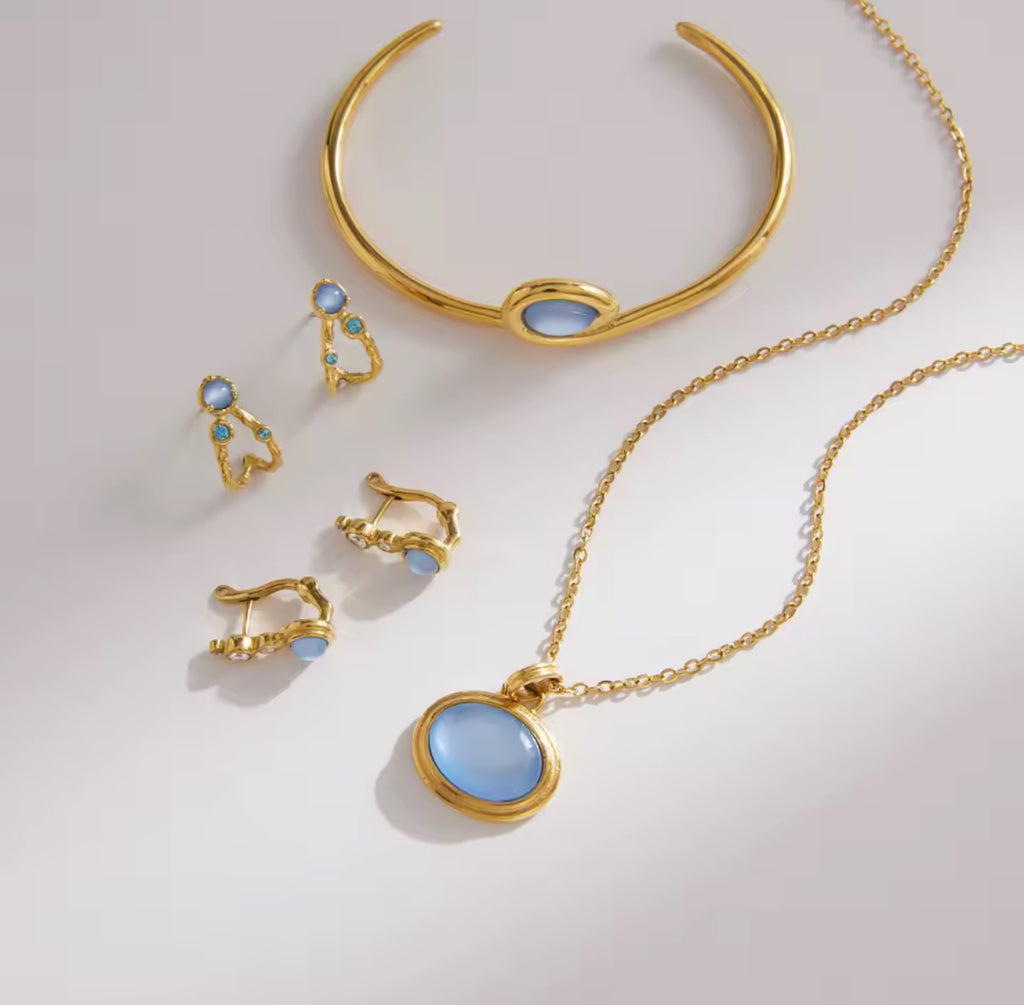 Kika Delicate Blue Resin Necklace Earrings Bracelet
