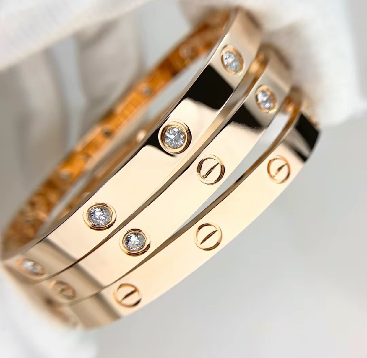 Kika 316L Stainless Steel Bracelets with 18K Gold Plated, Screw Design and Zircons