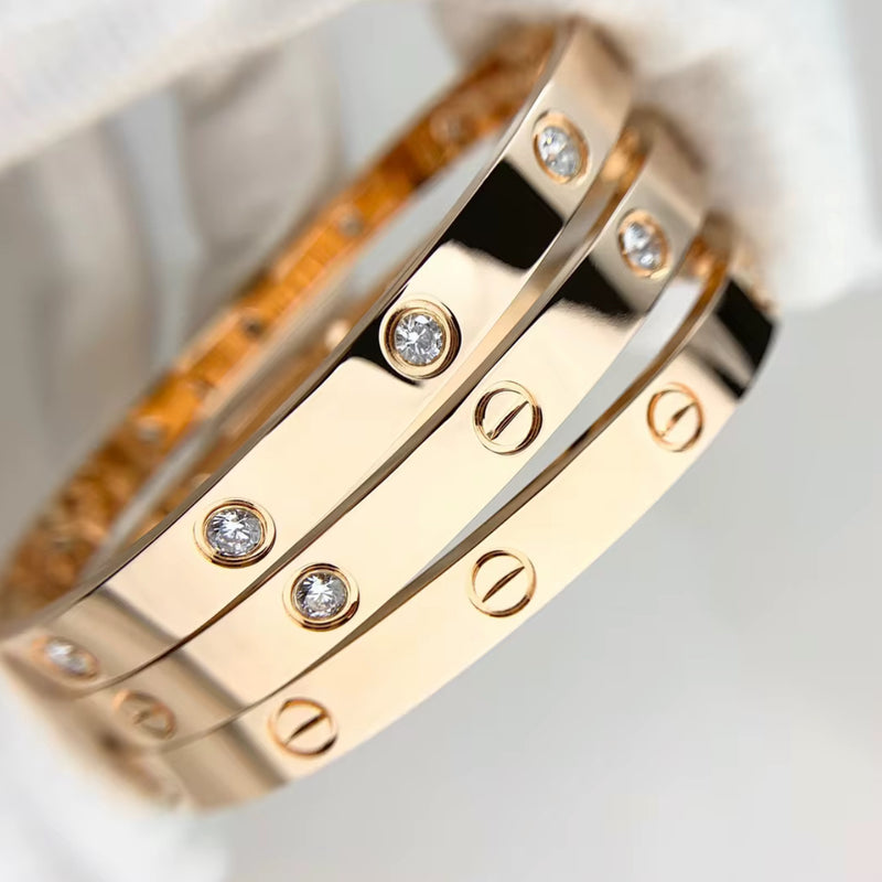 Kika 316L Stainless Steel Bracelets with 18K Gold Plated, Screw Design and Zircons