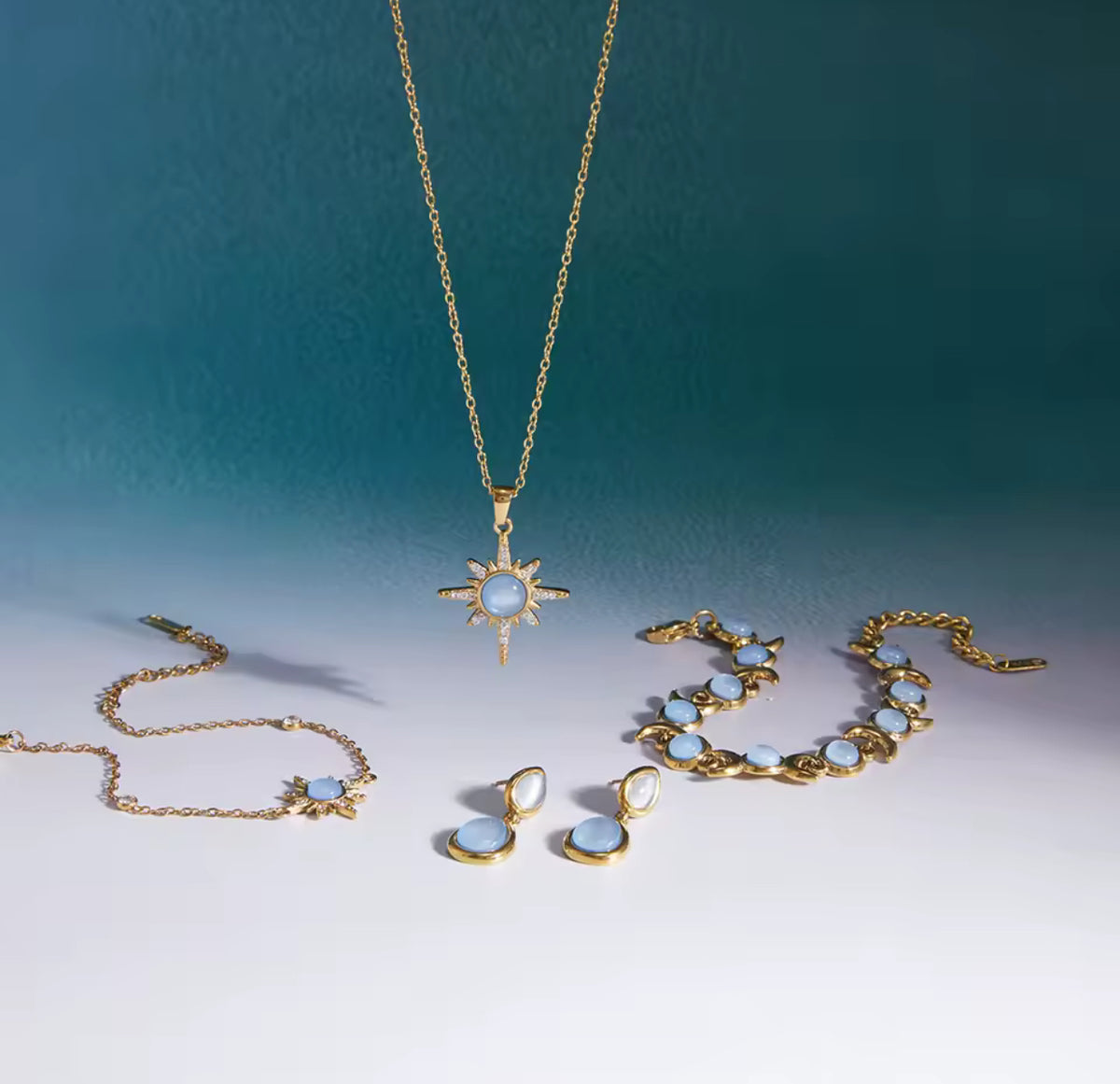 Kika Elegant Blue Resin Necklace Earrings Bracelet