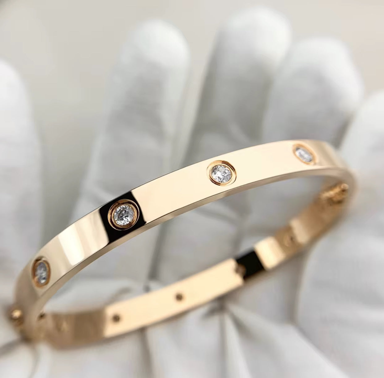 Kika 316L Stainless Steel Bracelets with 18K Gold Plated, Screw Design and Zircons