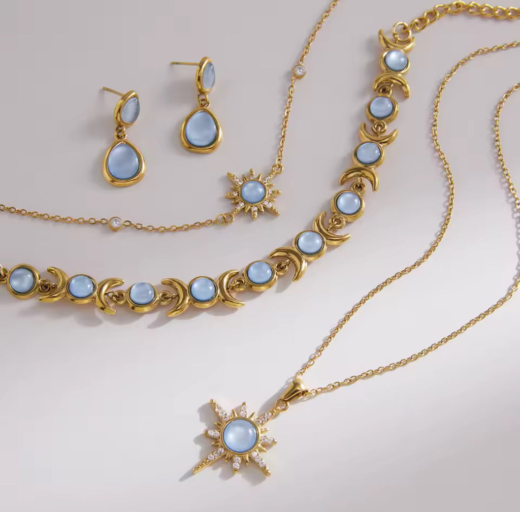 Kika Elegant Blue Resin Necklace Earrings Bracelet