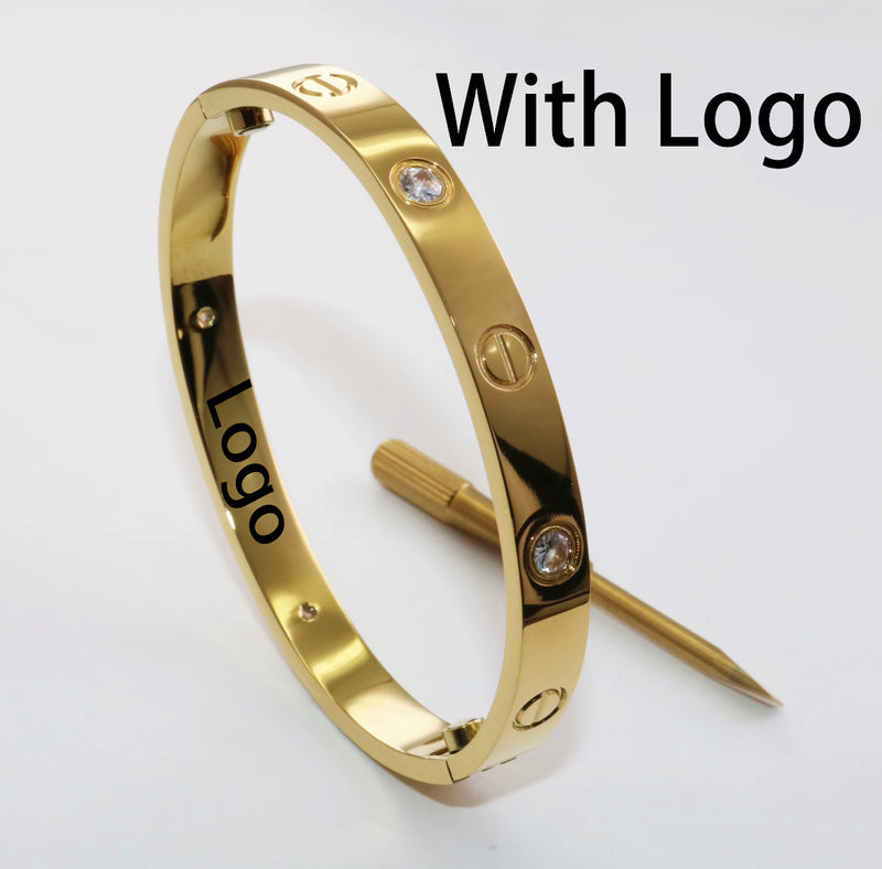 Kika 316L Stainless Steel Bracelets with 18K Gold Plated, Screw Design and Zircons