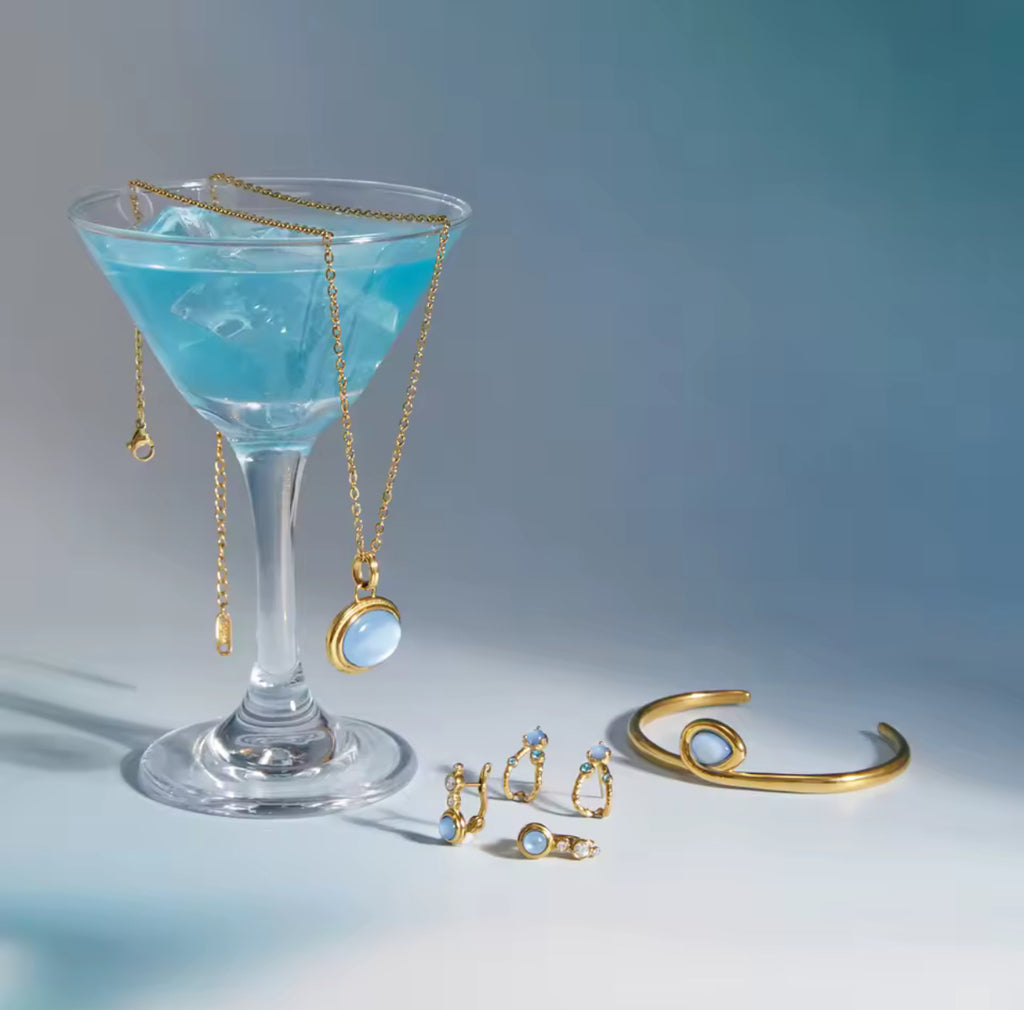 Kika Delicate Blue Resin Necklace Earrings Bracelet