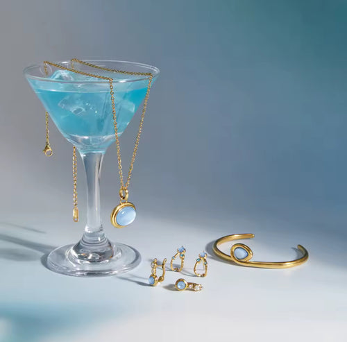 Kika Delicate Blue Resin Necklace Earrings Bracelet