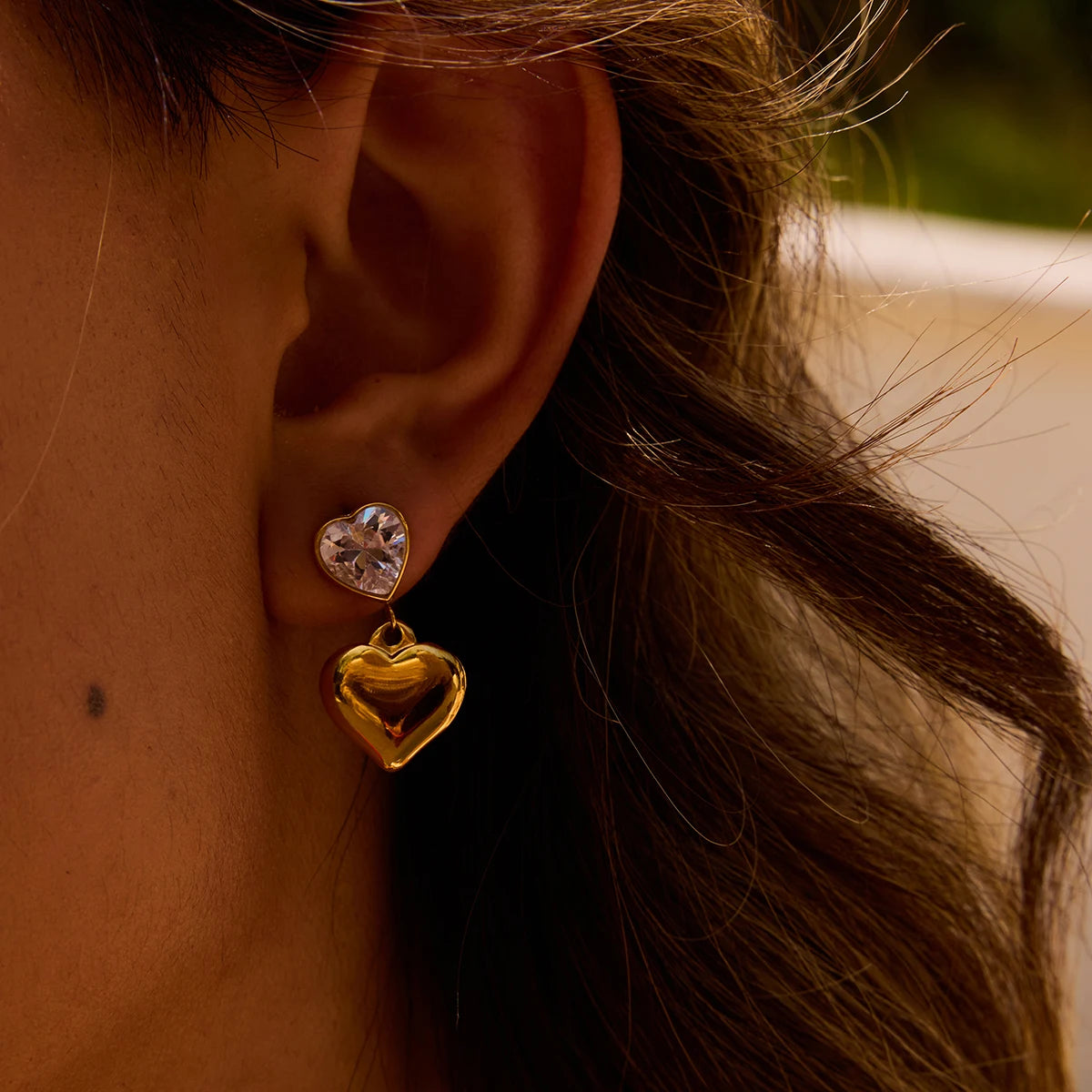 KIKA Bling Cubic Zirconia White Zircon Stud Earrings 18K Gold PVD Plated Stainless Steel 316L