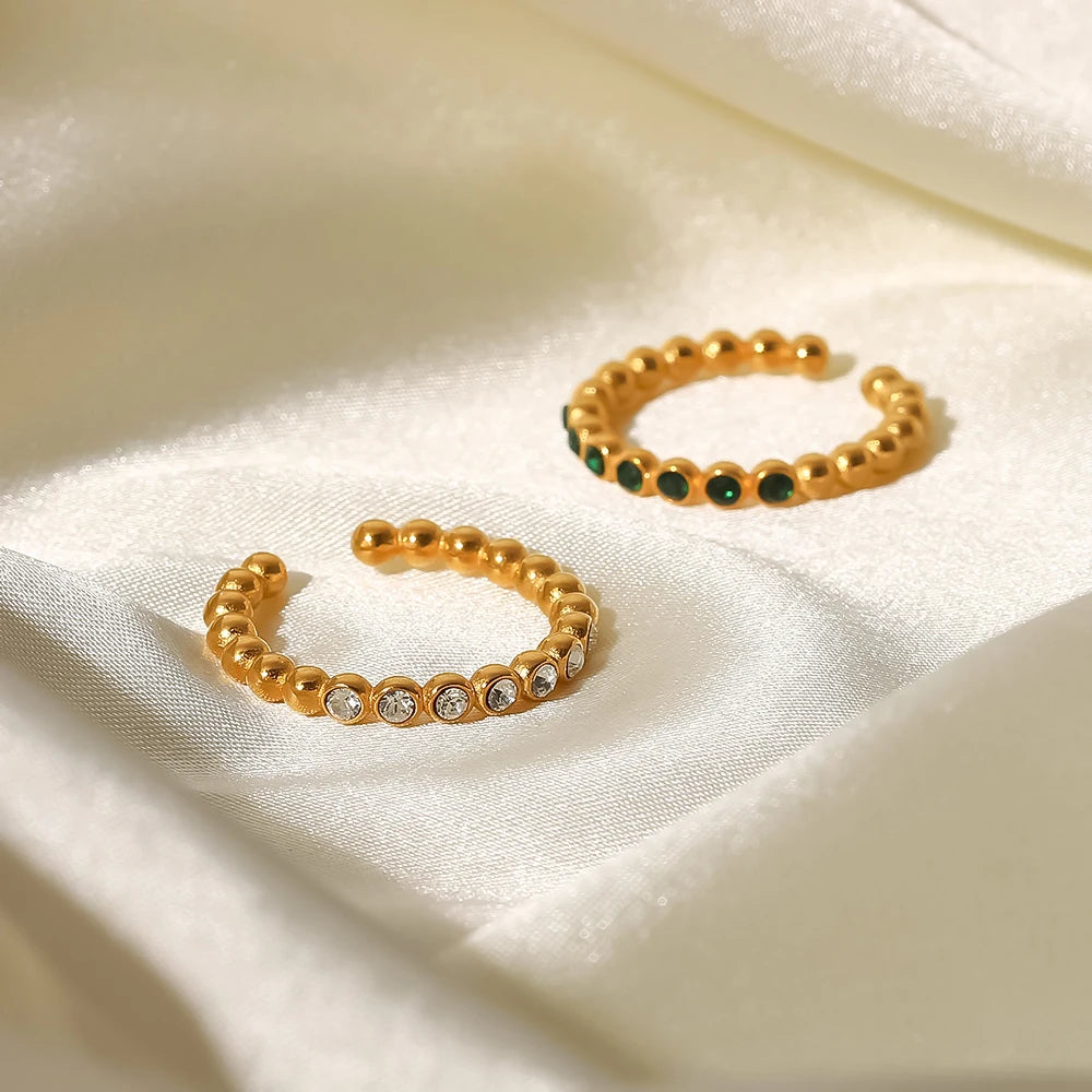 Kika Dainty 18K Gold Plated Thin Bead Green Zircon Ring