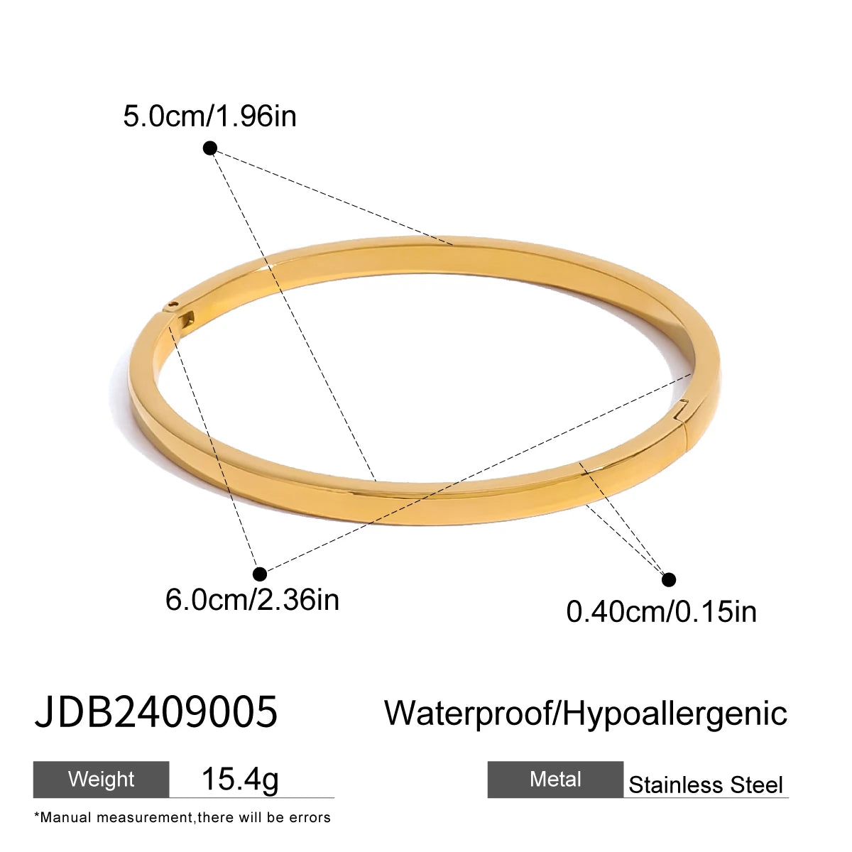 Kika Polished Textured Waterproof Stainless Steel Big Bracelet Bangle