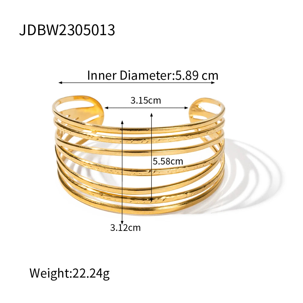 Kika Textured Gold Cuff Gold Plated Stainless Steel Adjustable Bangele Bracelets