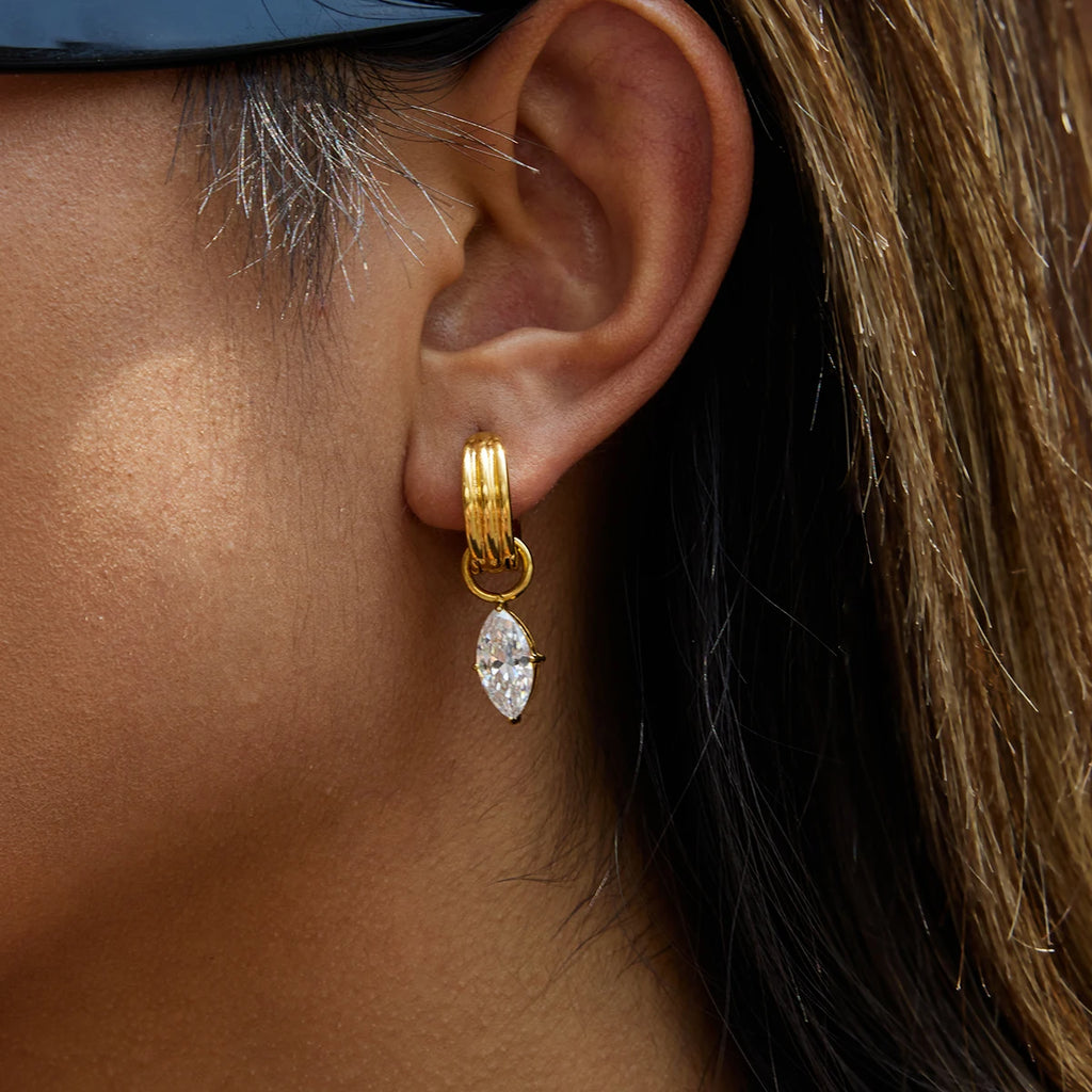 KIKA Trendy Designer 18K Gold Color PVD Plated White Zircon Pendant Earrings Hypoallergenic Waterproof Stainless Steel 316L