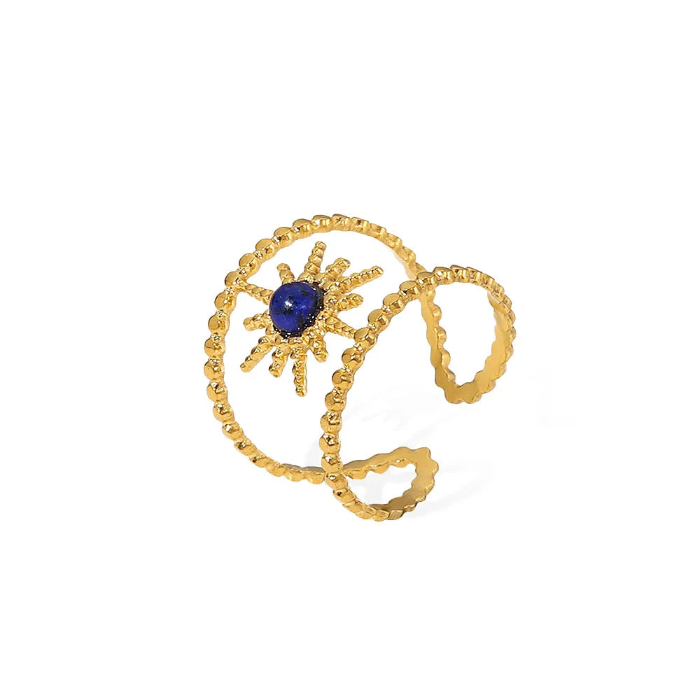 Kika Natural Stone Stainless Steel Gold Color Layered Hollow Open Ring Trendy Fashion France Chic Jewelry Envio Gratis Todo