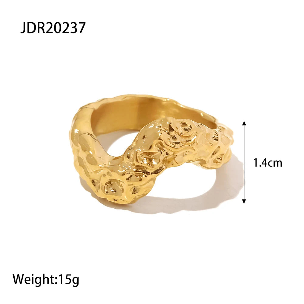 Kika Stainless Steel Creative Rings For Women Gold Texture Metal 18 K Plated Statement Trendy Jewelry Bagues Pour Femme Gift