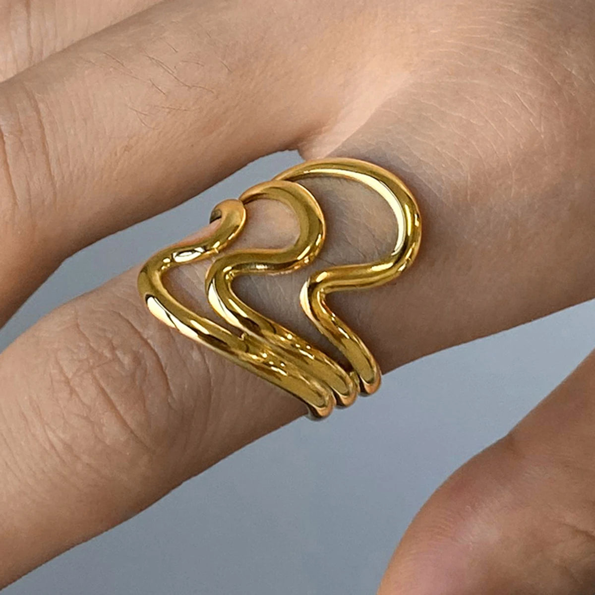 KIKA New Design Stainless Steel Creative Geometric Hollow Open Ring for Women Statement Metal Rust Proof Minimalist Jewelry