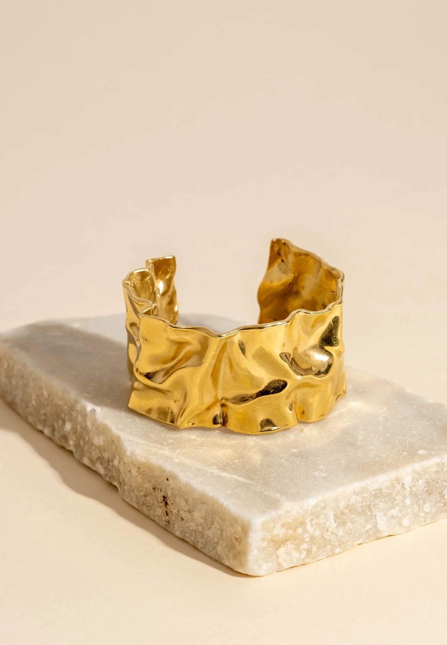 Kika Textured Gold Cuff Gold Plated Stainless Steel Adjustable Bangele Bracelets