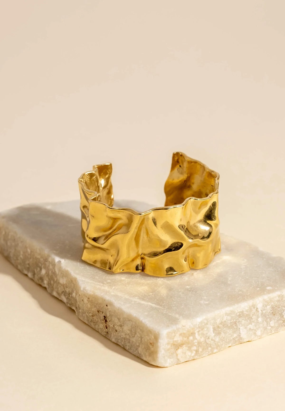 Kika Textured Gold Cuff Gold Plated Stainless Steel Adjustable Bangele Bracelets