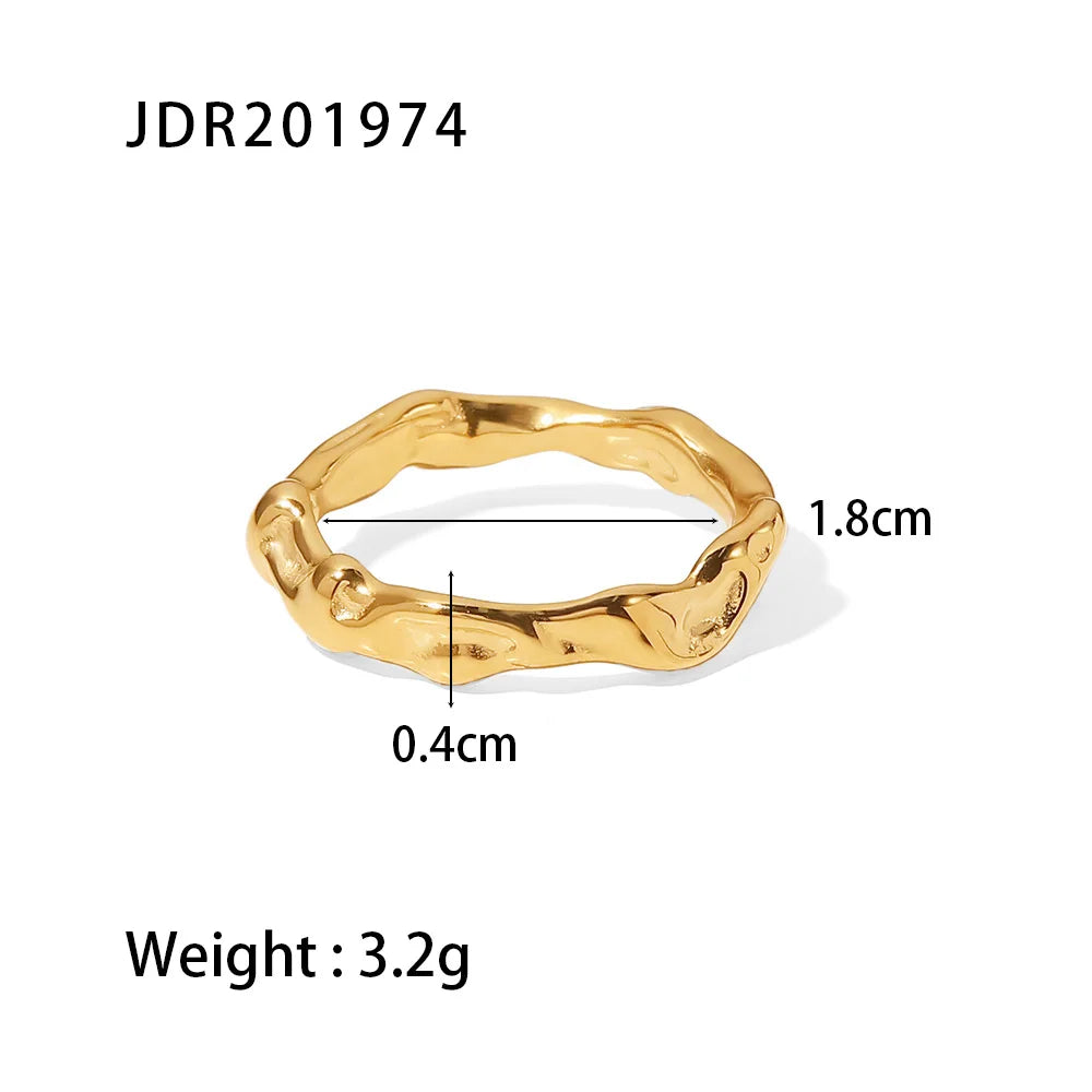 Kika Stainless Steel Creative Rings For Women Gold Texture Metal 18 K Plated Statement Trendy Jewelry Bagues Pour Femme Gift