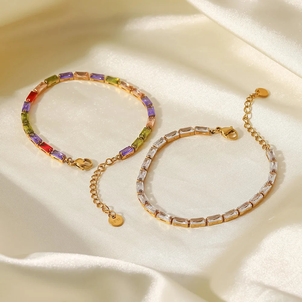 KIKA Delicate 18k Gold Color PVD Plated Multi Colors Cz rhinestone Stainless Steel 316L Dainty Gemstone Bracelets Adjustable