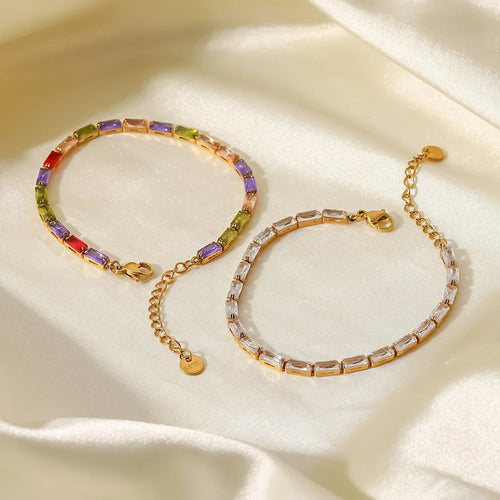 KIKA Delicate 18k Gold Color PVD Plated Multi Colors Cz rhinestone Stainless Steel 316L Dainty Gemstone Bracelets Adjustable