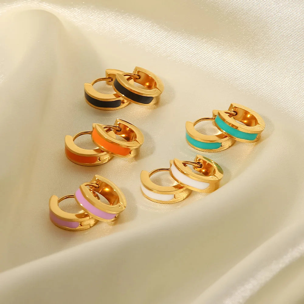 KIKA New Colorful Enamel Stainless Steel 316L Round Studs Earrings PVD Plated Stylish Charm