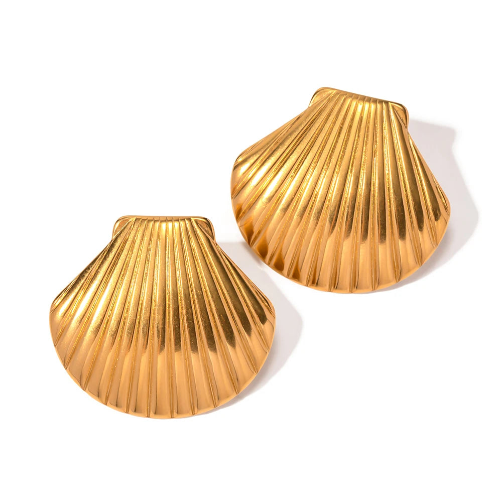 Stainless Steel Big Textured shell Big Stud Earrings Distinctive