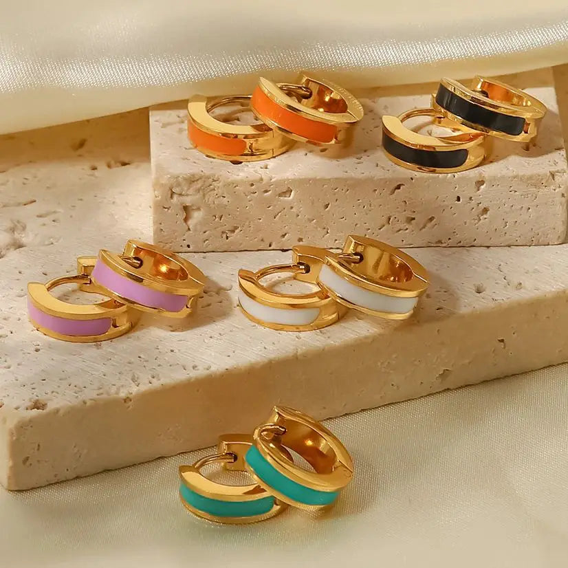 KIKA New Colorful Enamel Stainless Steel 316L Round Studs Earrings PVD Plated Stylish Charm