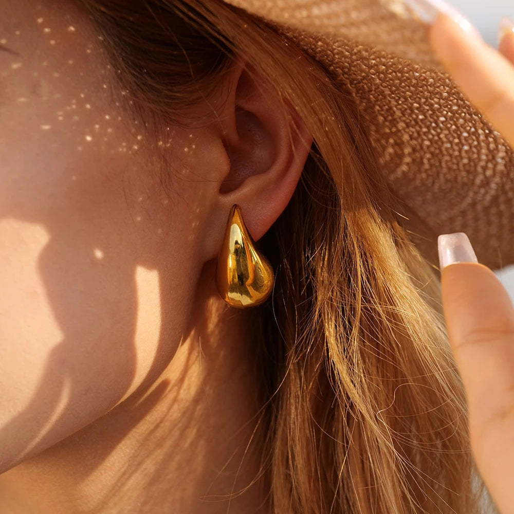 KIKA Stainless Steel 316L Water Drop Big Stud Earrings Chunky Waterdrop Open Hoops Earrings