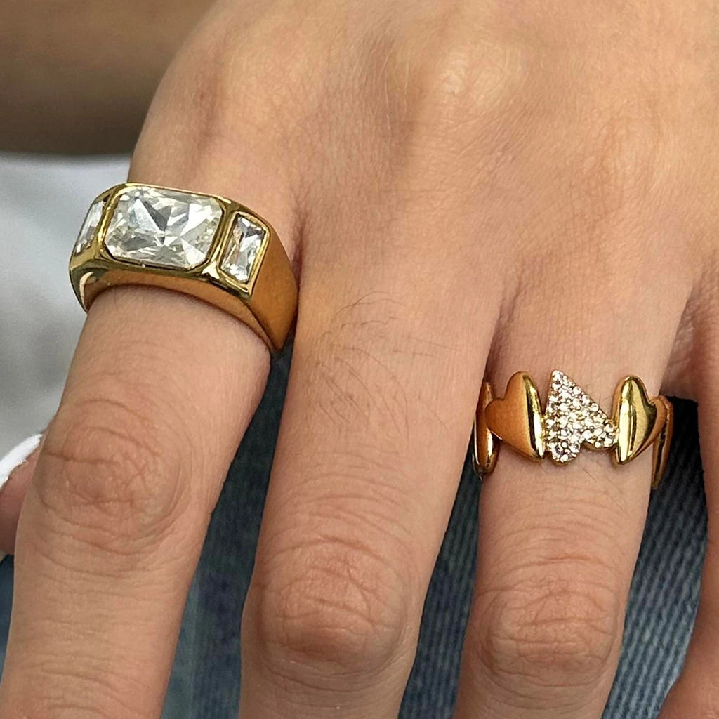 Kika Stylish Cubic Zirconia Stainless Steel White Rhinestone Irregular Heart Ring Women High Quality Trendy Daily Fashion