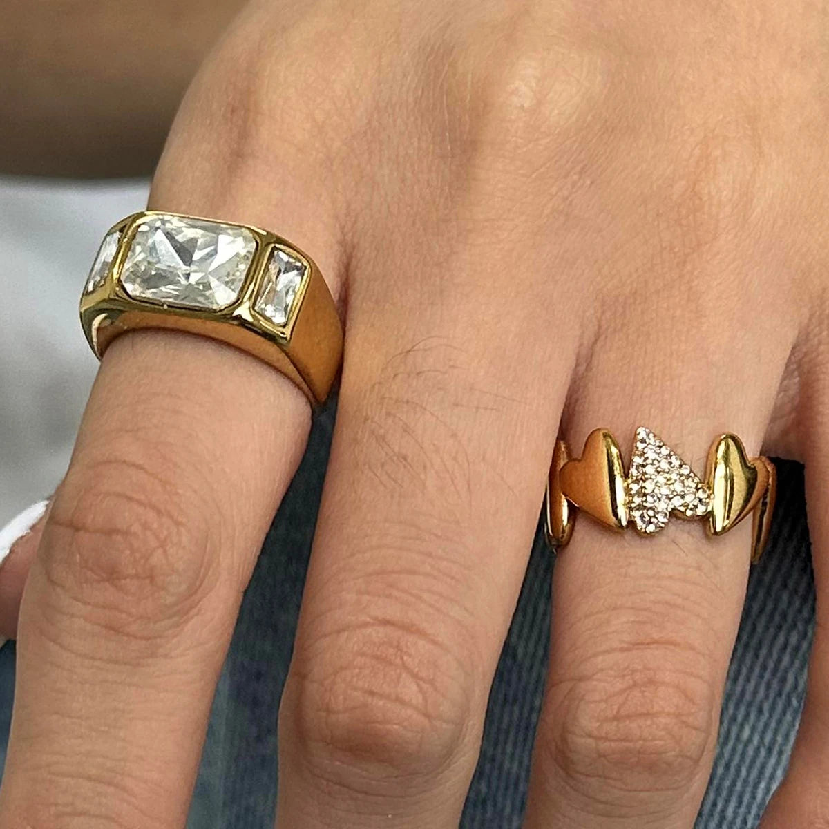 Kika Stylish Cubic Zirconia Stainless Steel White Rhinestone Irregular Heart Ring Women High Quality Trendy Daily Fashion