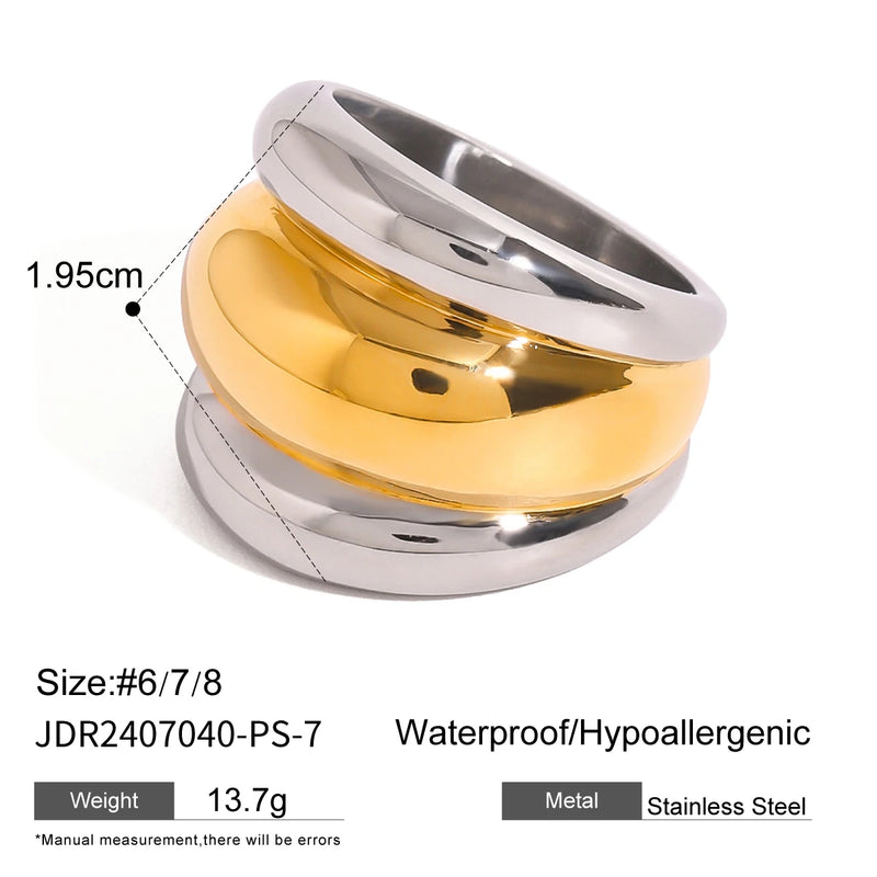 Kika Stainless Steel Layered Metal Texture Ring Occident Simple Silver Gold Mixed Finger for Women Jewelry кольцо женское