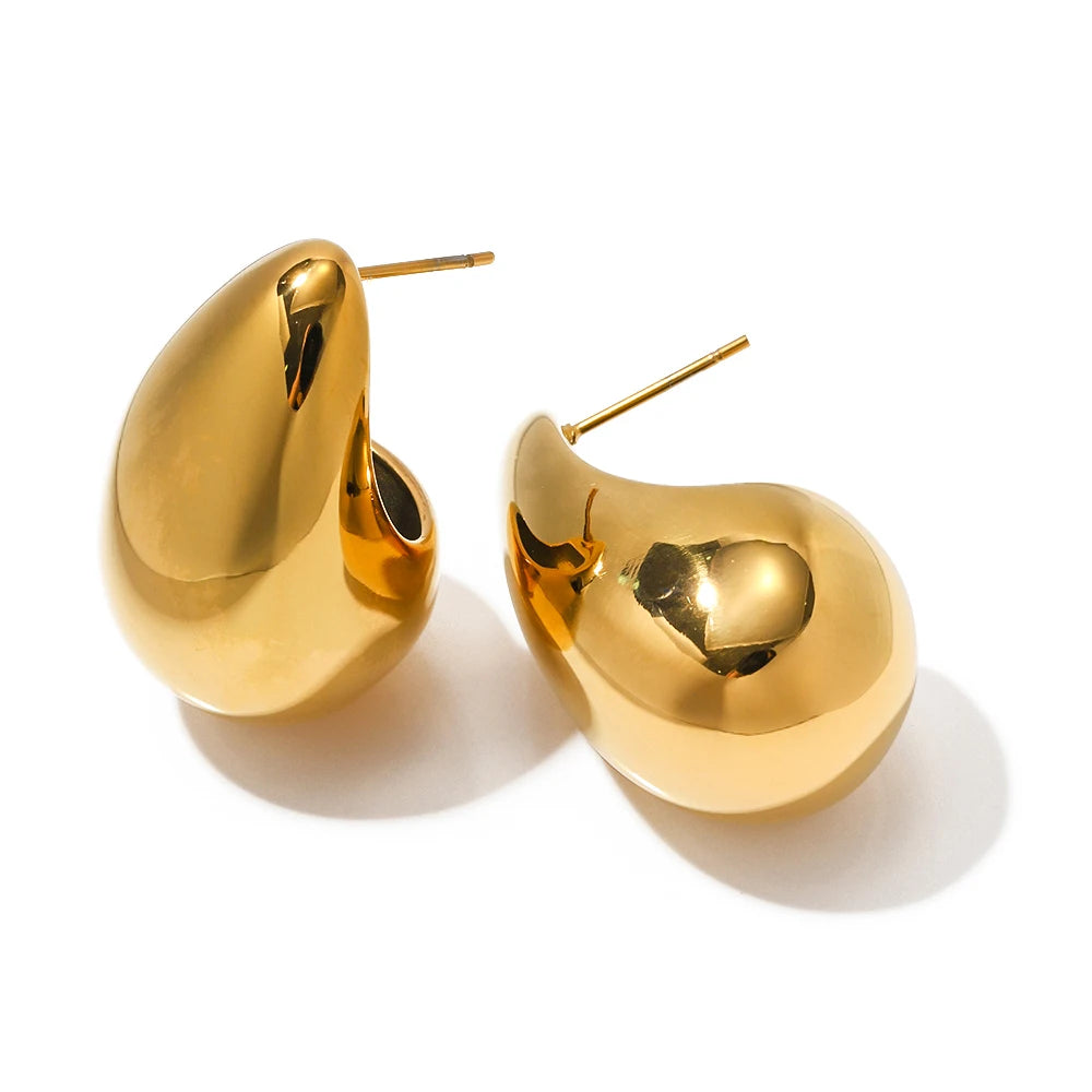KIKA Stainless Steel 316L Water Drop Big Stud Earrings Chunky Waterdrop Open Hoops Earrings