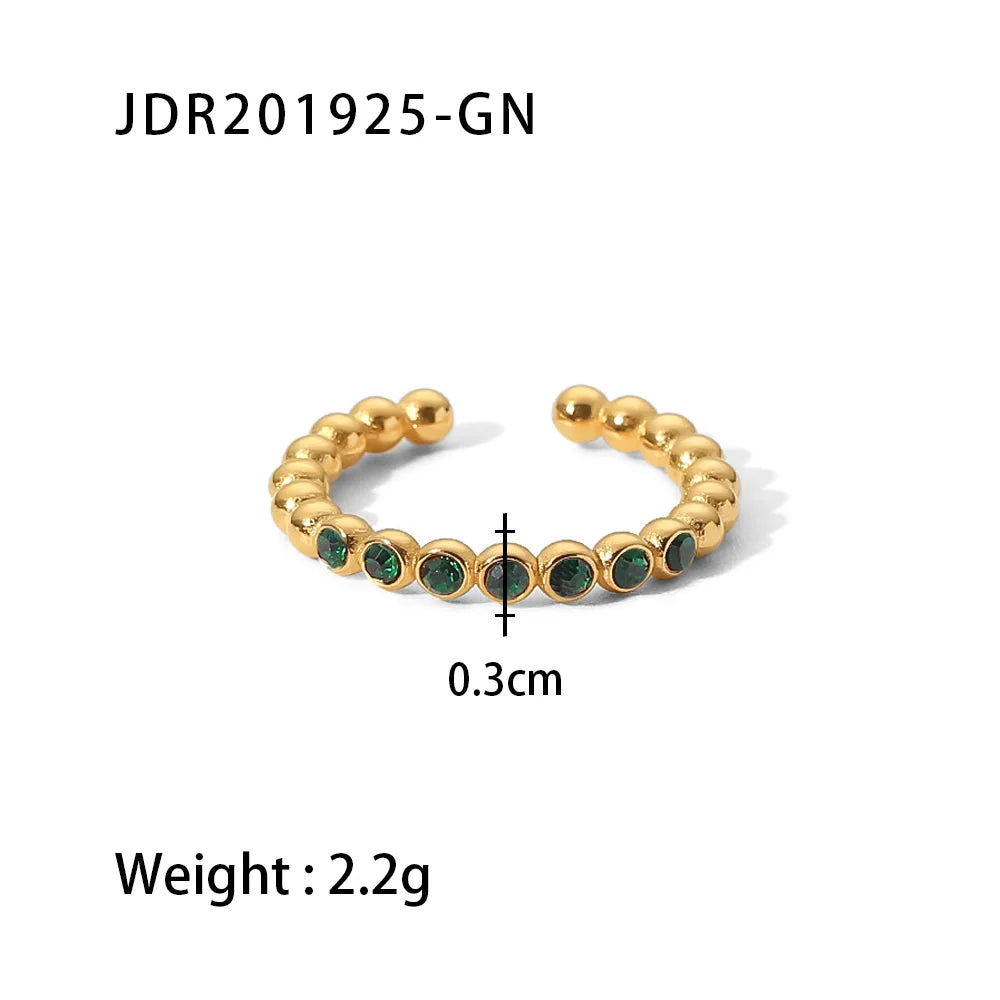 Kika Dainty 18K Gold Plated Thin Bead Green Zircon Ring
