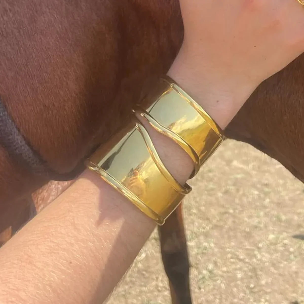 KIKA Unique Stainless Steel 316L Metal Wide Cuff Open Bracelet Bangle  PVD Plated Waterproof