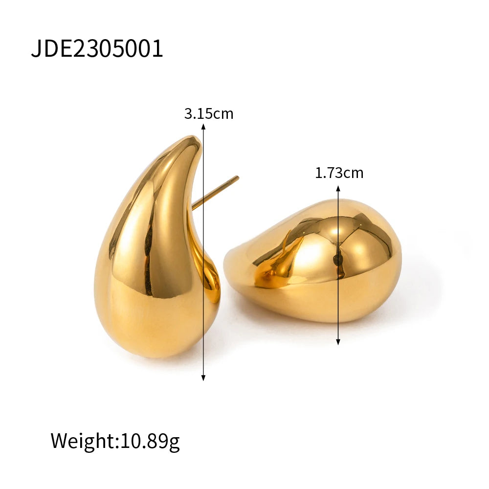 KIKA Stainless Steel 316L Water Drop Big Stud Earrings Chunky Waterdrop Open Hoops Earrings
