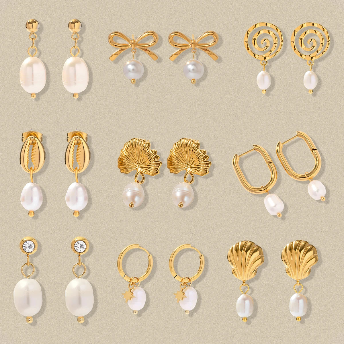 KIKA 316L Stainless Steel 316L Natural Pearl Hoop Earrings Trendy Metalic Golden Geometric