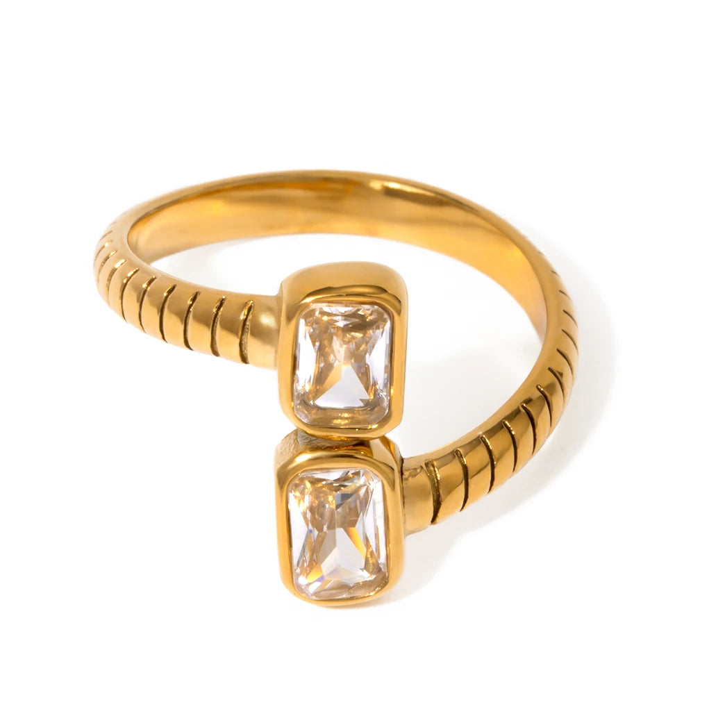 Kika Stainless Steel Geometric Threaded Zirconia Open Ring