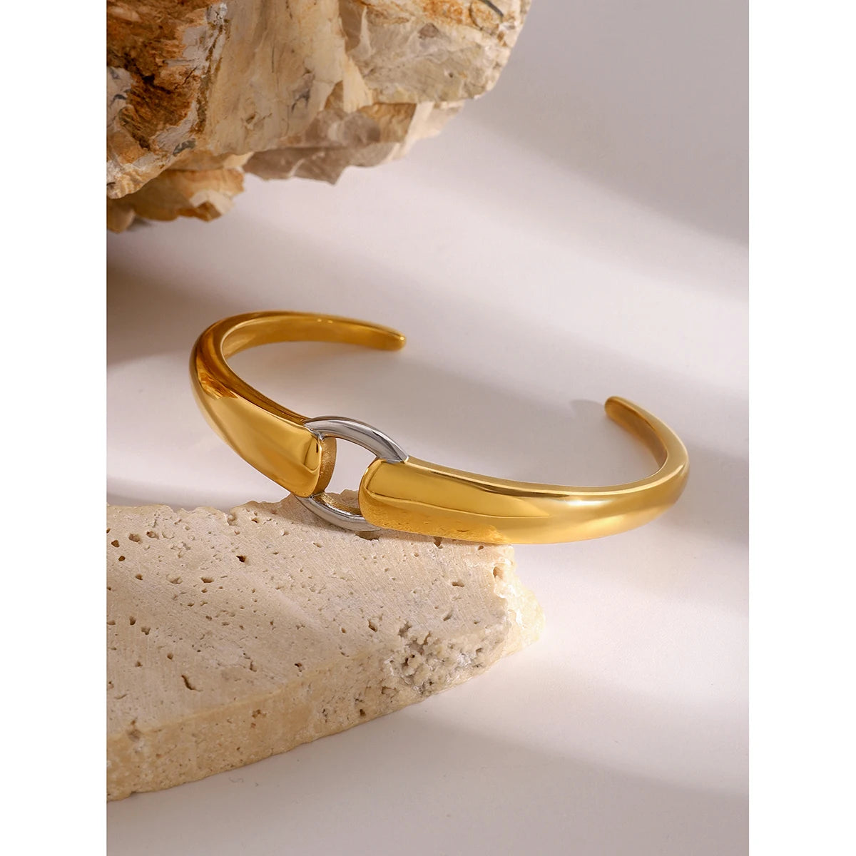 KIKA Waterproof 316L Stainless Steel Two-Toned Buckle Bracelet Bangle Women 18k Gold Color Charm Jewelry
