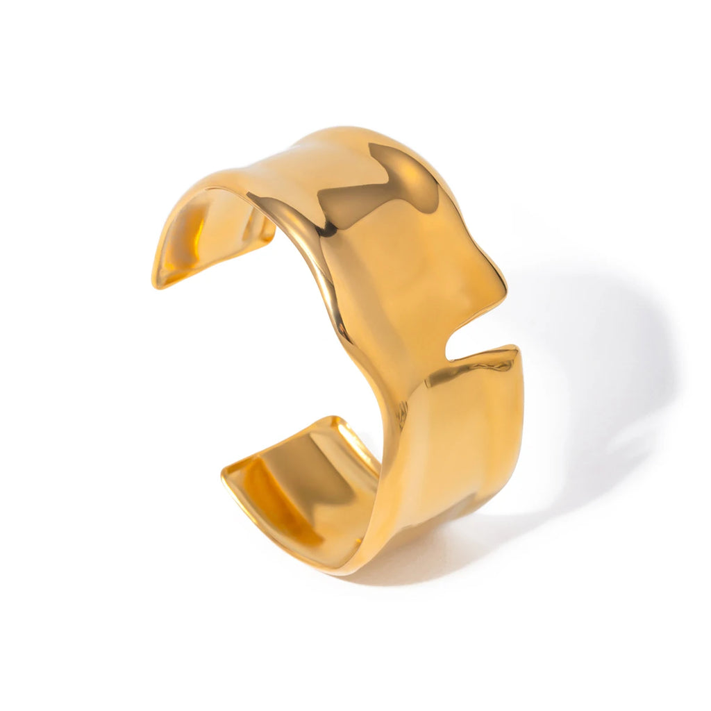 KIKA Unique Stainless Steel 316L Metal Wide Cuff Open Bracelet Bangle  PVD Plated Waterproof
