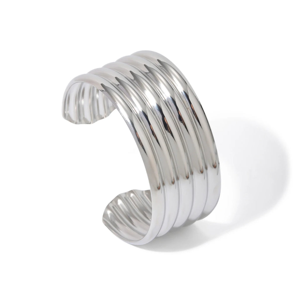 KIKA Stylish Unique Design Stainless Steel Metal Textured Cuff Bracelet Bangle Texture Rust Proof 18K PVD Plated Jewelry