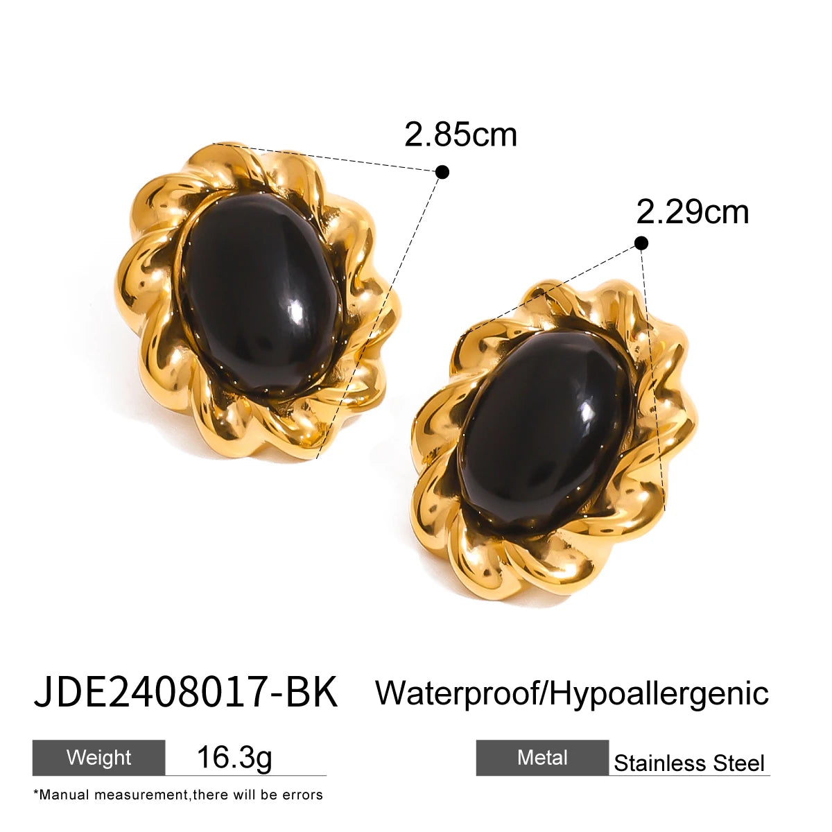 Kika White Zircon Multicolor Agate Stone Stud Earrings 18K Gold Plated Stainless Steel 316L